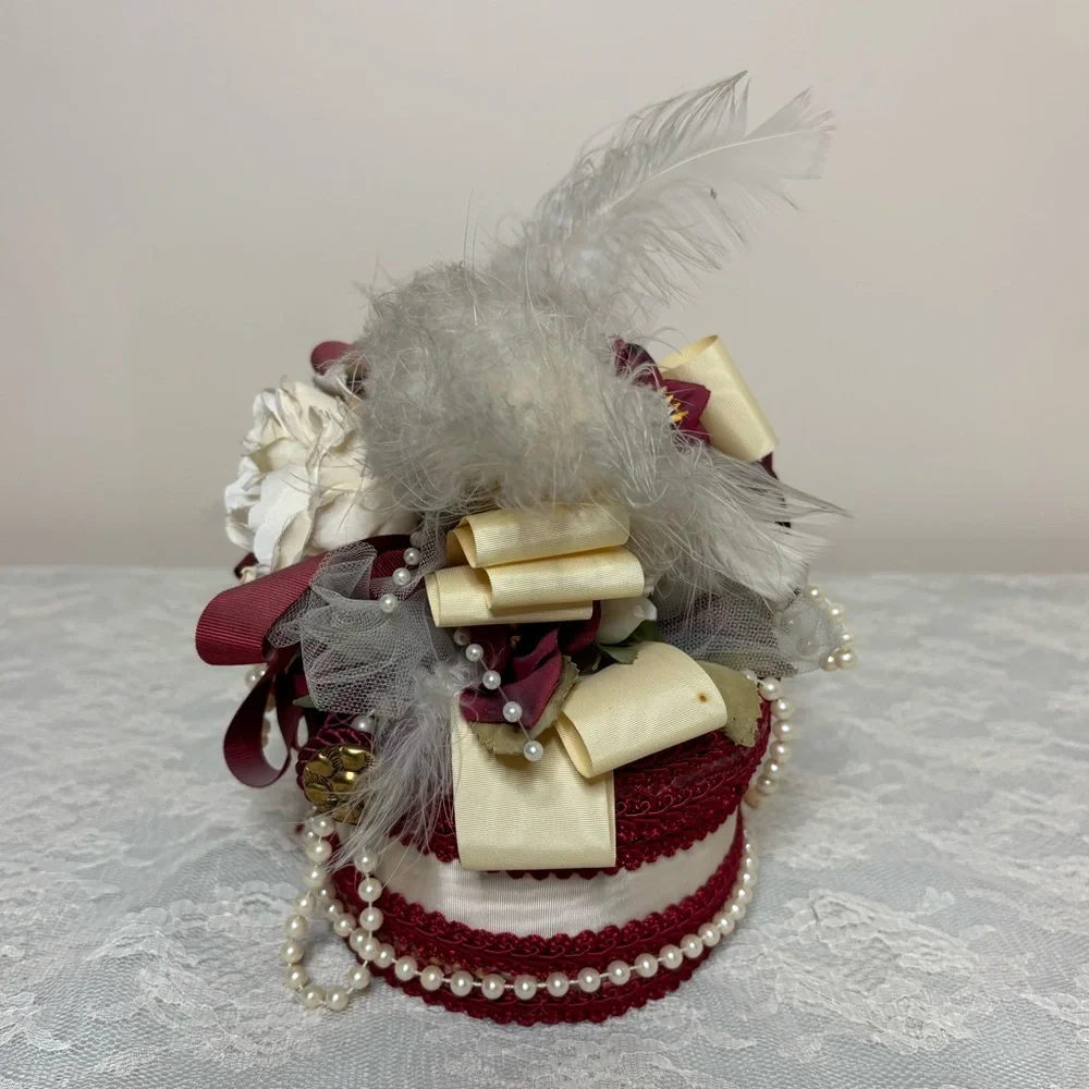 Victorian Lovers Box Handcrafted Woven Wicker Trinket Box Silk Satin Lace Pearls